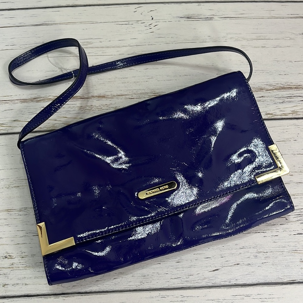 Michael Kors Purple Patent Leather Shoulder Bag Gold Toned Hardware